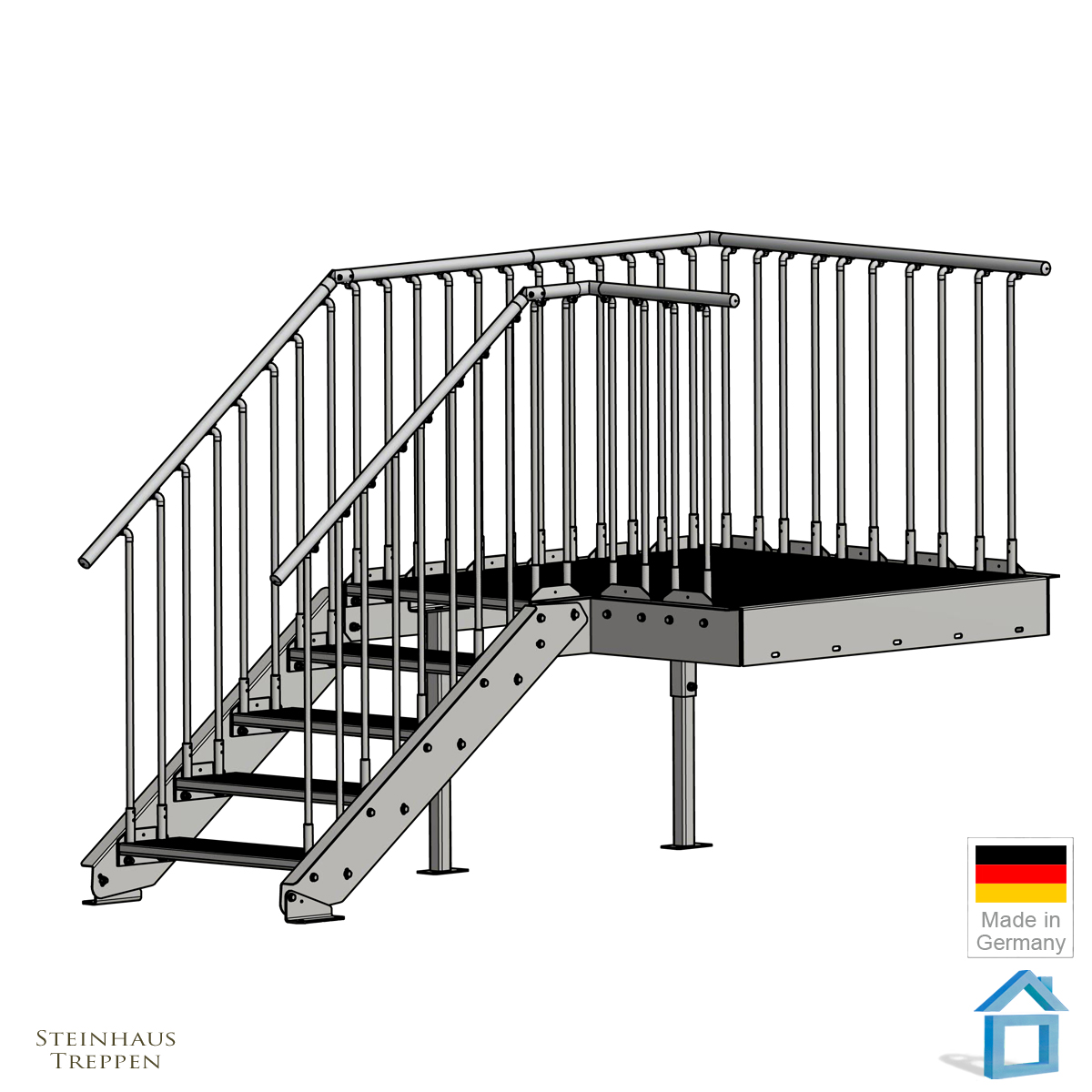 Stahlpodest Ladebühne 130 x 160 cm mit Treppe