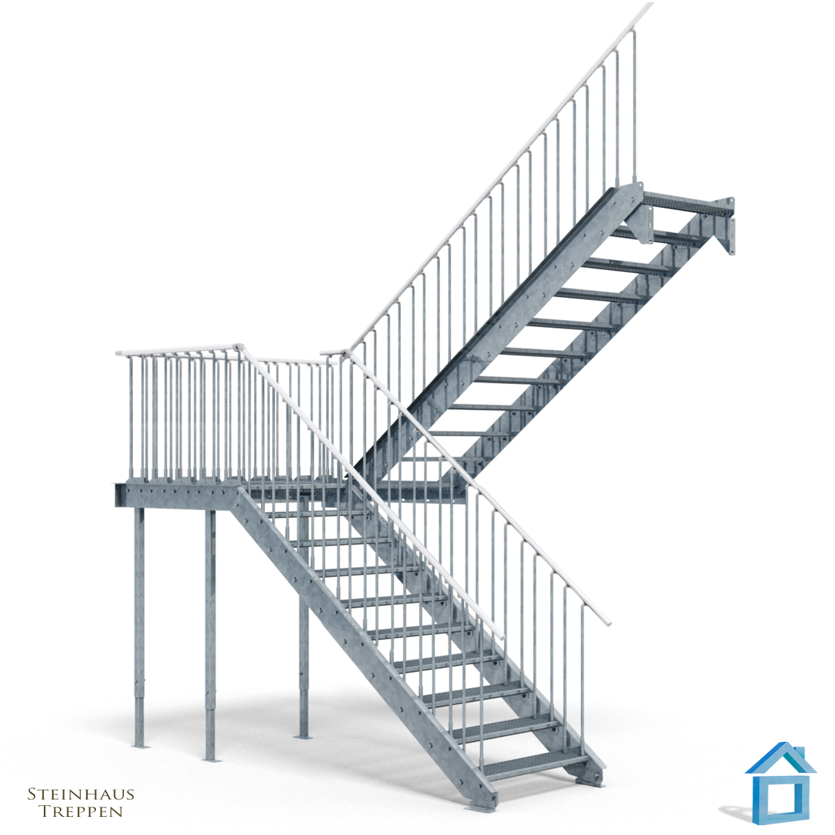 Stahltreppe halbgewendelt 100 cm Breite 2te Etage Mittelpodest GH 504 cm